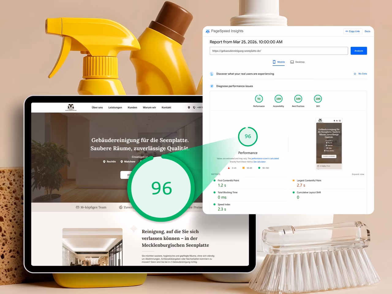 Hoher PageSpeed f&uuml;r Smartphones und Computer bei der WordPress-Website