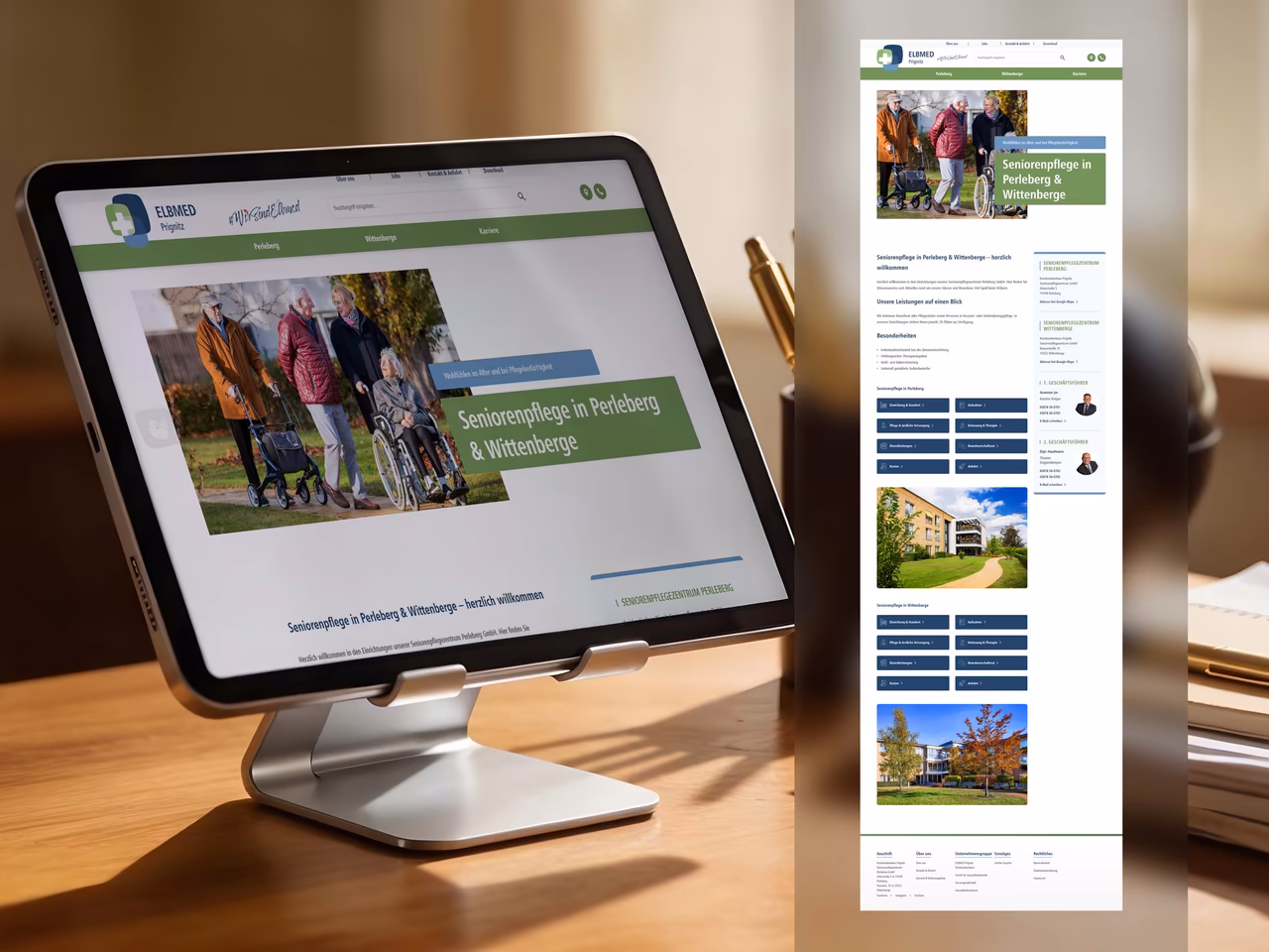 Referenz Projekt ELBMED Prignitz: Website f&uuml;r Seniorenpflege in Perleberg und Wittenberge mit klarer Leistungsstruktur