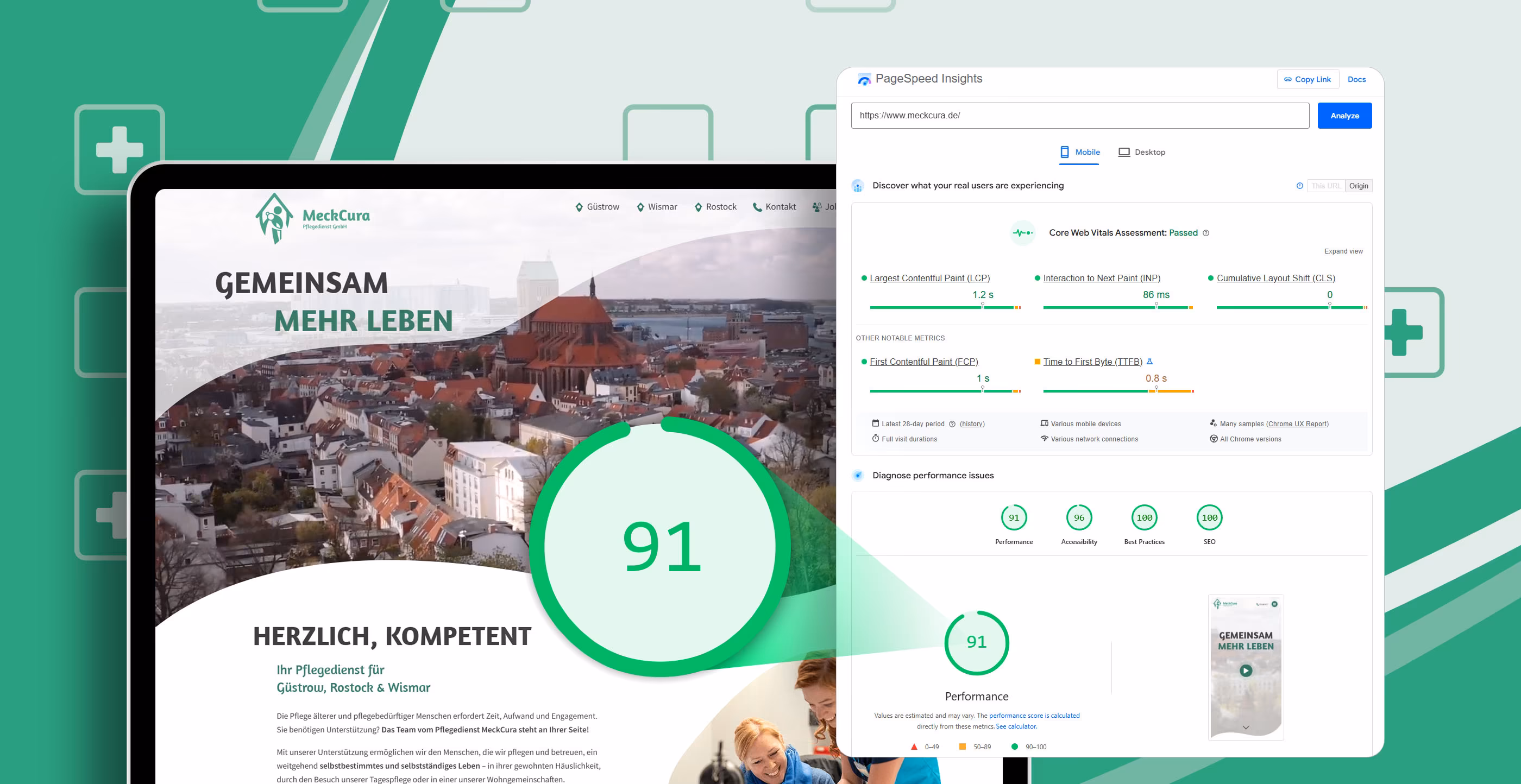 echnische SEO Optimierung und PageSpeed Performance f&uuml;r Pflegedienst Website