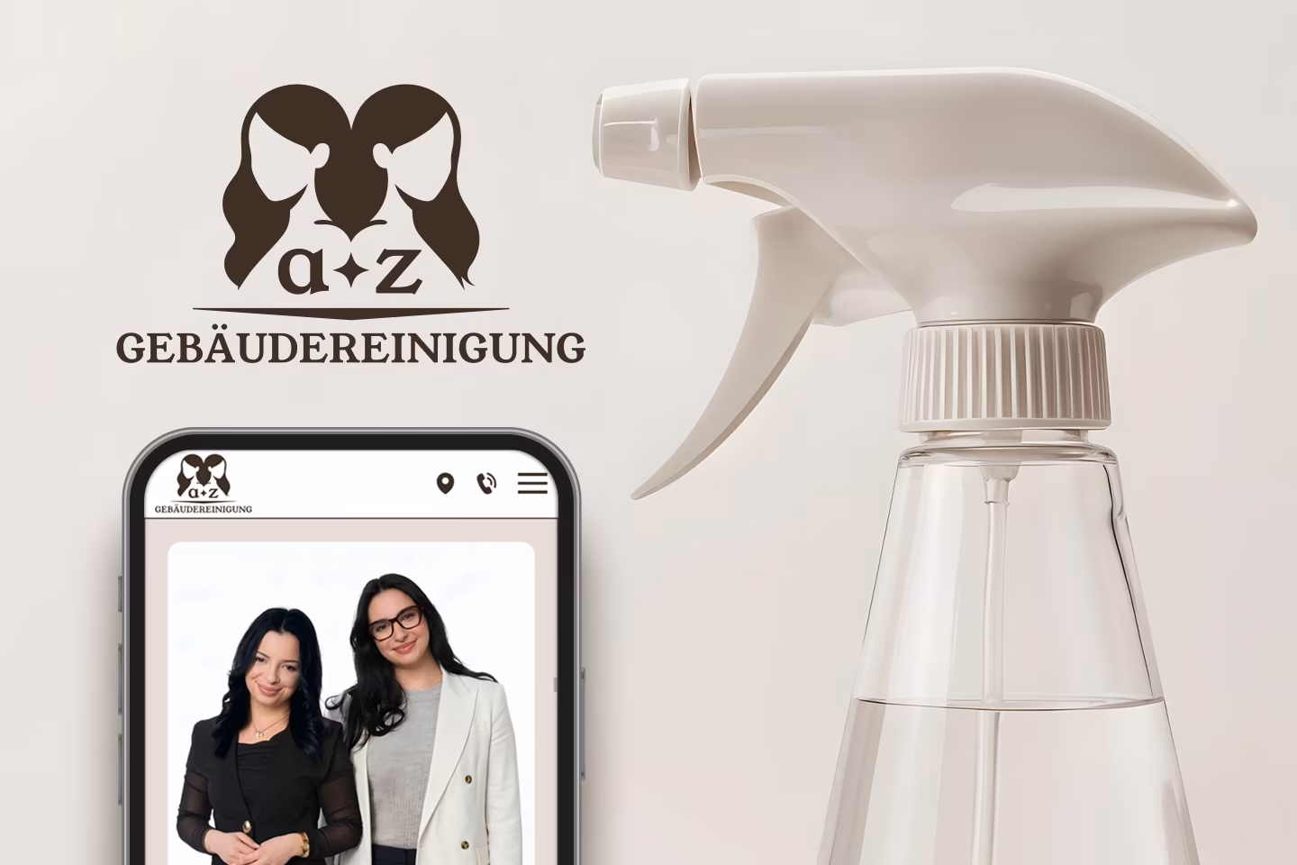 A-Z Geb&auml;udereinigung Seenplatte &ndash; Logo und mobile Website mit Gr&uuml;nderinnen-Foto