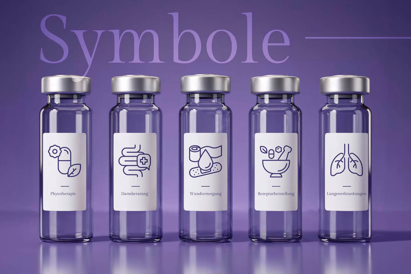 Eigens entwickelte Icons f&uuml;r Phytotherapie, Darmberatung, Wundversorgung, Rezepturherstellung und Lungenerkrankungen als Teil der Markenwelt der Cottbus Apotheken