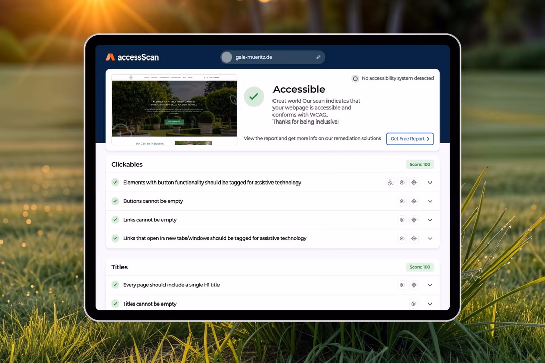 accessScan Pr&uuml;fbericht der gala-mueritz.de Website mit bestandenem WCAG Barrierefreiheits-Test