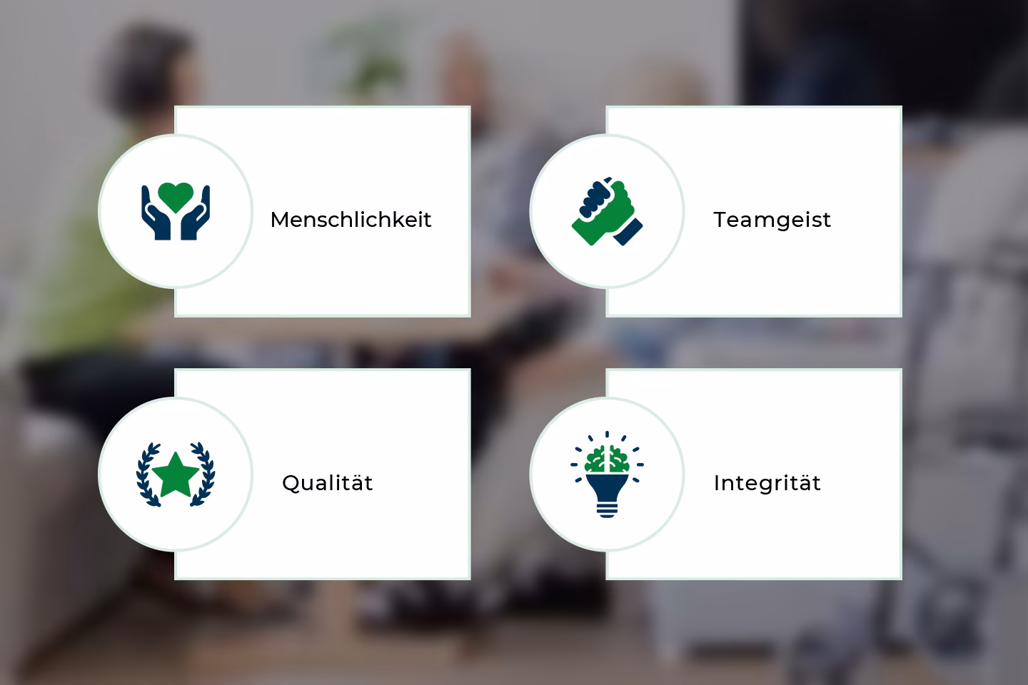 Individuelle Icons im Corporate Design der KleeblattSund GmbH f&uuml;r die Werte Menschlichkeit, Teamgeist, Qualit&auml;t und Integrit&auml;t