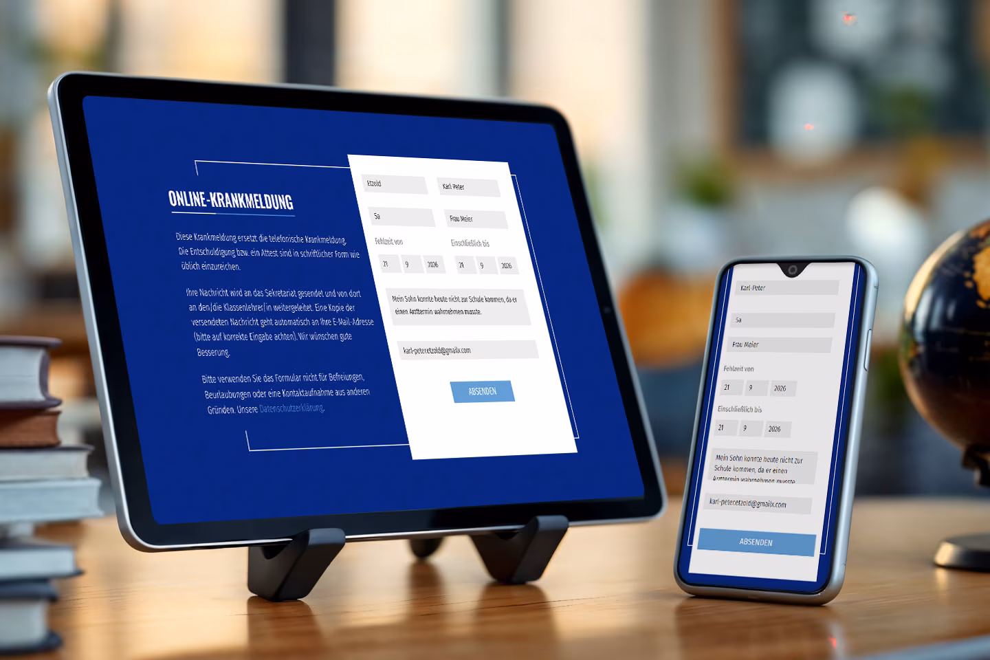 Responsive Online-Krankmeldung f&uuml;r Schulen &ndash; Formularansicht auf Tablet und Handy