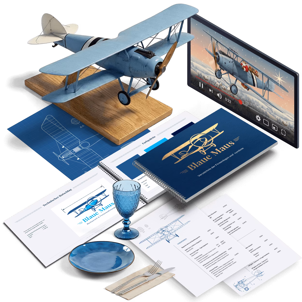 Logo erstellen lassen – Logoentwicklung und Brand Manual für Restaurant Blaue Maus Mirow: Technische Konstruktion, Farbpalette und Corporate Design, gestaltet von 4eck Media