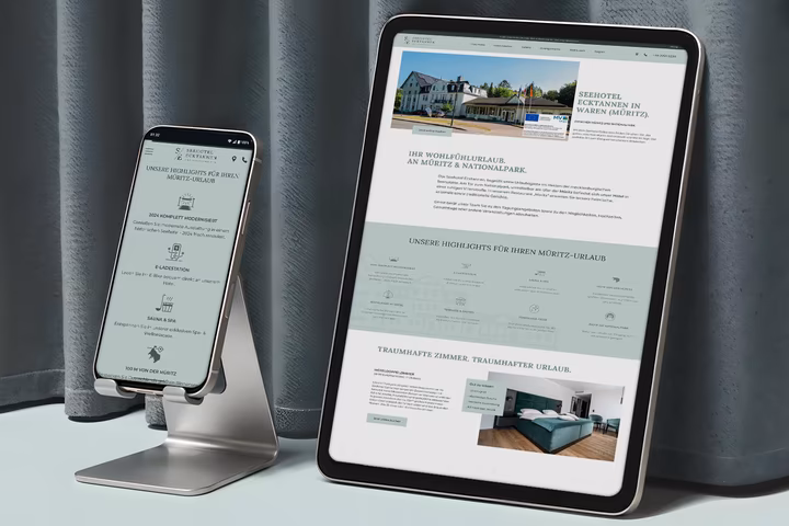 Responsive Website des Seehotel Ecktannen auf Smartphone und Tablet dargestellt