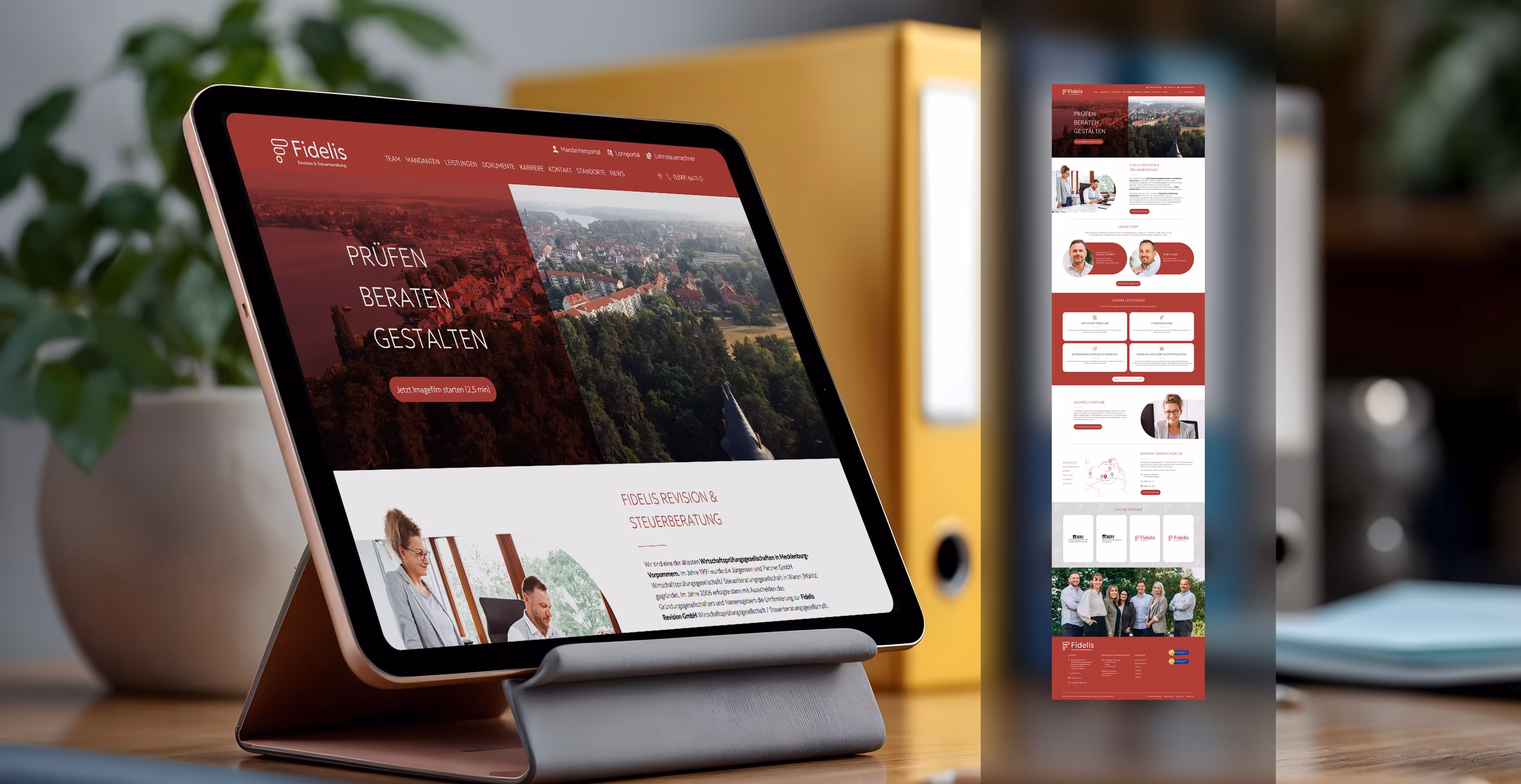 WordPress-Website f&uuml;r Fidelis Revision & Steuerberatung auf Tablet &ndash; Relaunch von CodeIgniter-CMS zu WordPress-Multisite von 4eck Media
