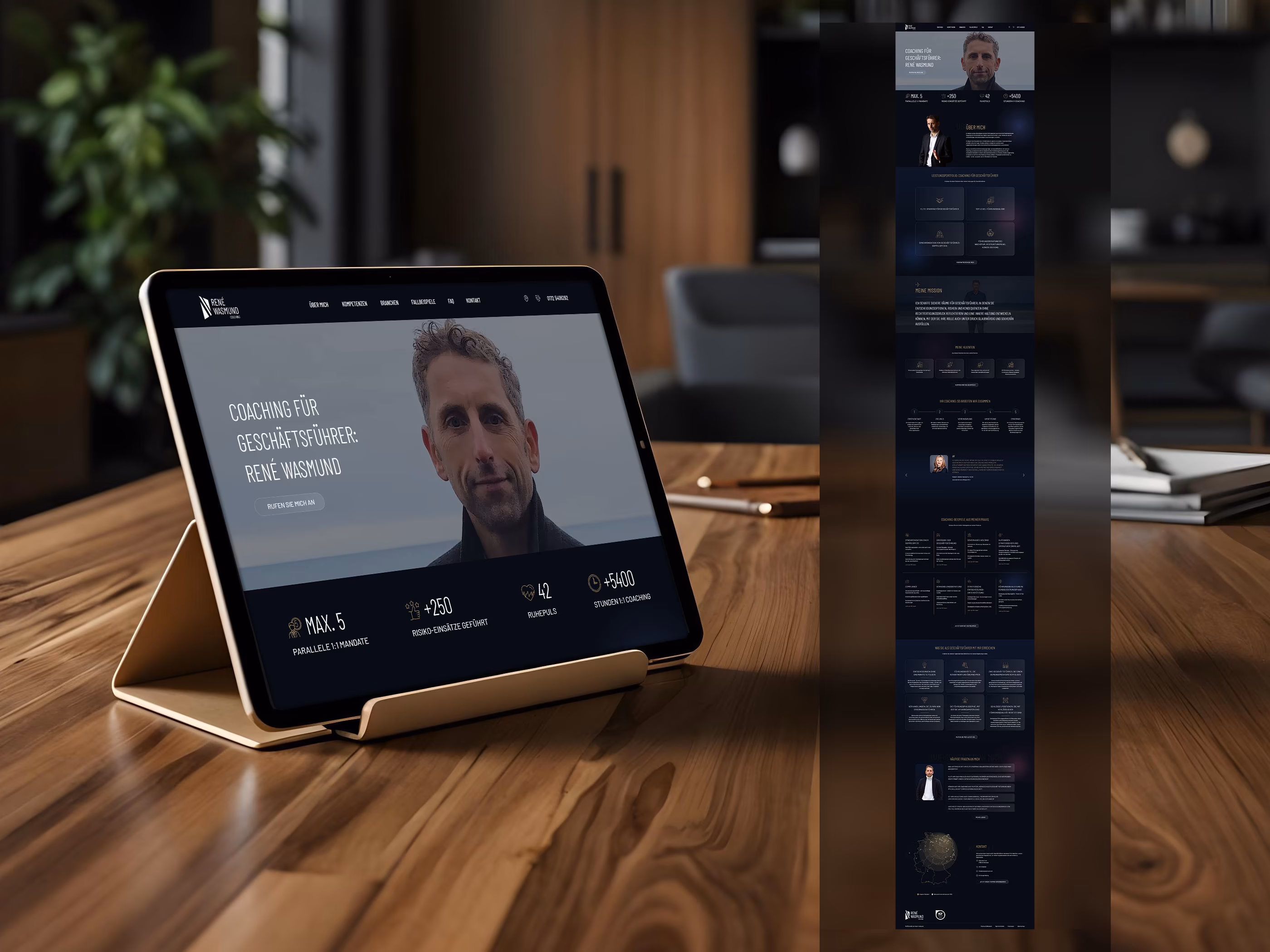 Premium-WordPress-Website f&uuml;r Gesch&auml;ftsf&uuml;hrer-Coach Ren&eacute; Wasmund auf Tablet &ndash; entwickelt von 4eck Media