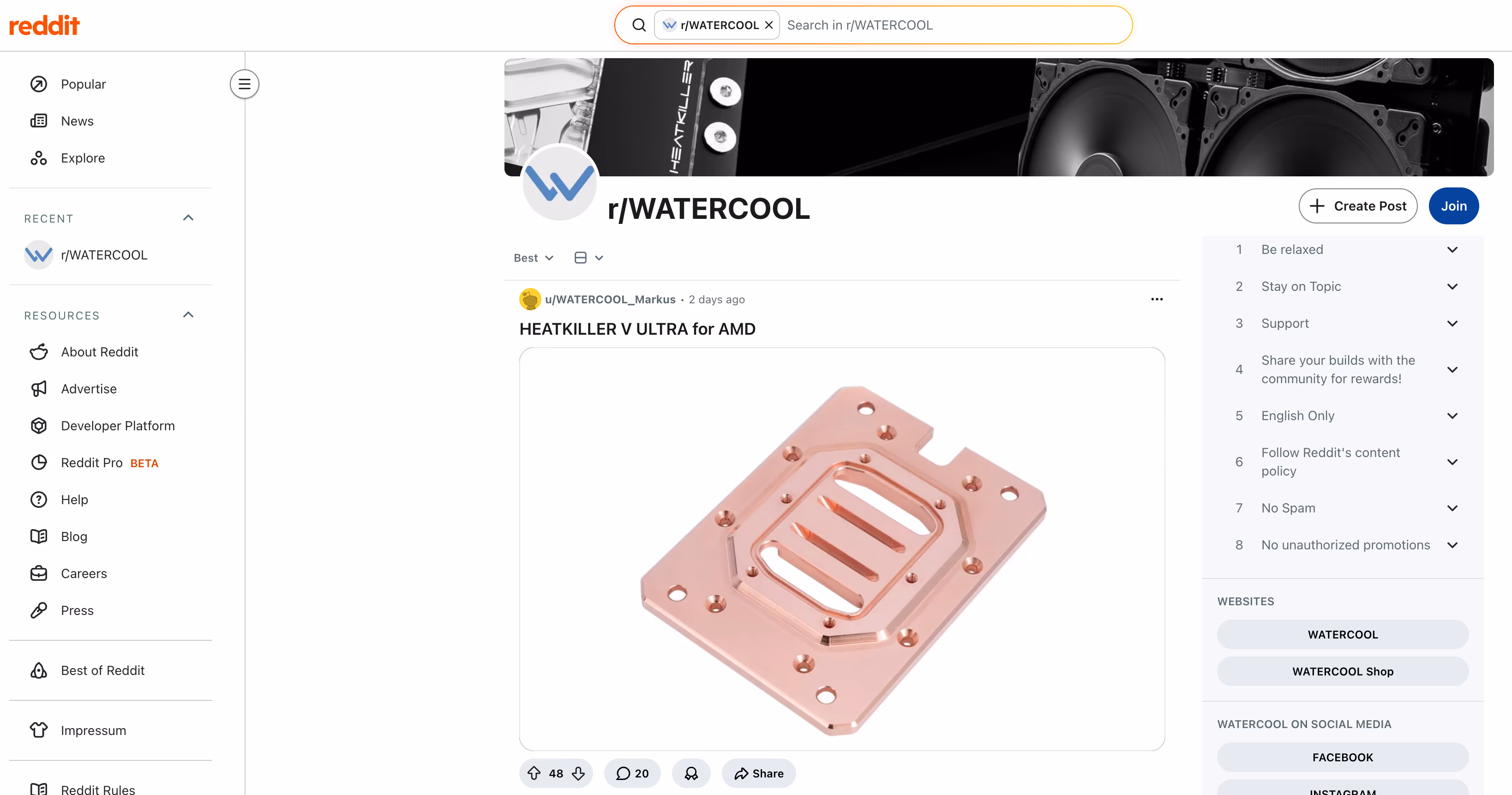 Reddit-Channel von Watercool