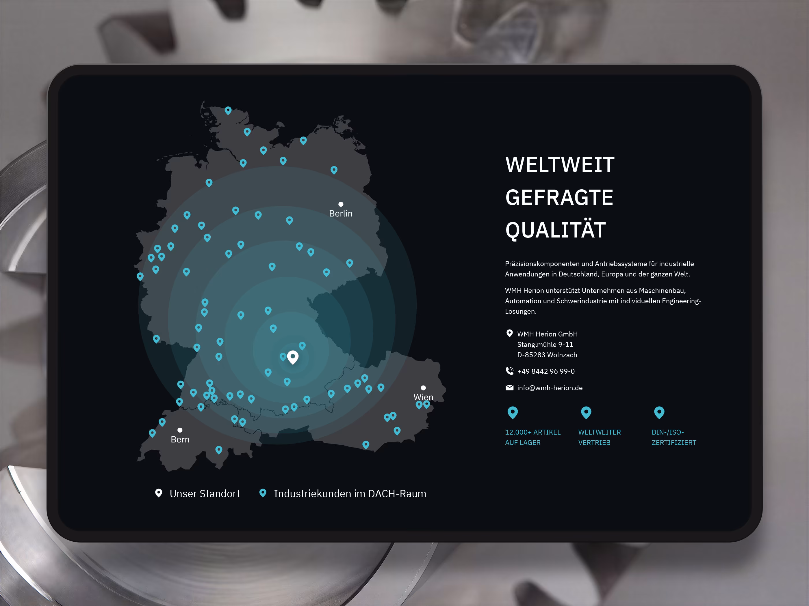Internationale Vertriebsstandorte von WMH Herion auf Smartphone und Tablet
