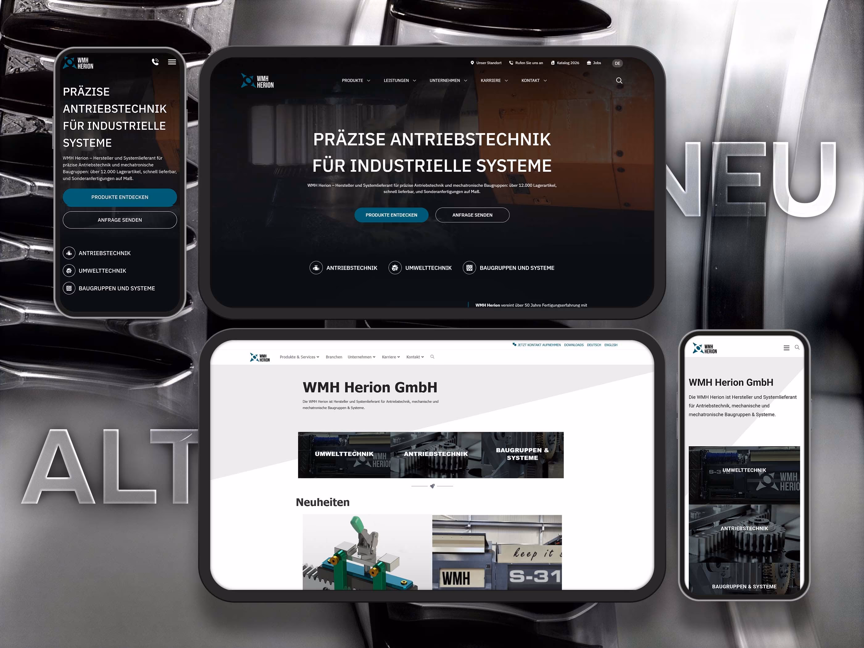 Alte und neue Website von WMH Herion im Vorher-nachher-Vergleich