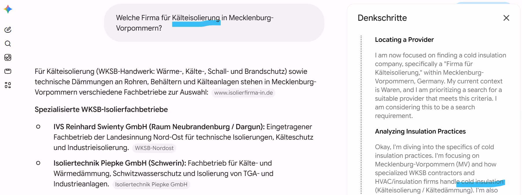 Deutsche Suche, englische Denkschritte